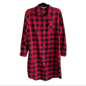 Woolrich Checked Cotton Flannel Button Front Shirt Dress Black Red Medium